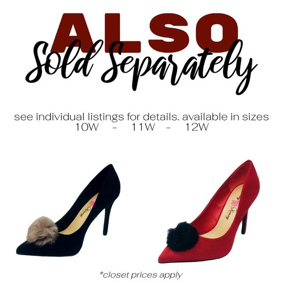 Penny Loves Kenny Manner Vegan Suede Pom Pointed Toe Pump Heels Red 12 Wide - Picture 8 of 8